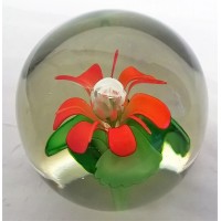STUDIO ART GLASS PAPERWEIGHT – ORANGE & GREEN FLORAL DESIGN